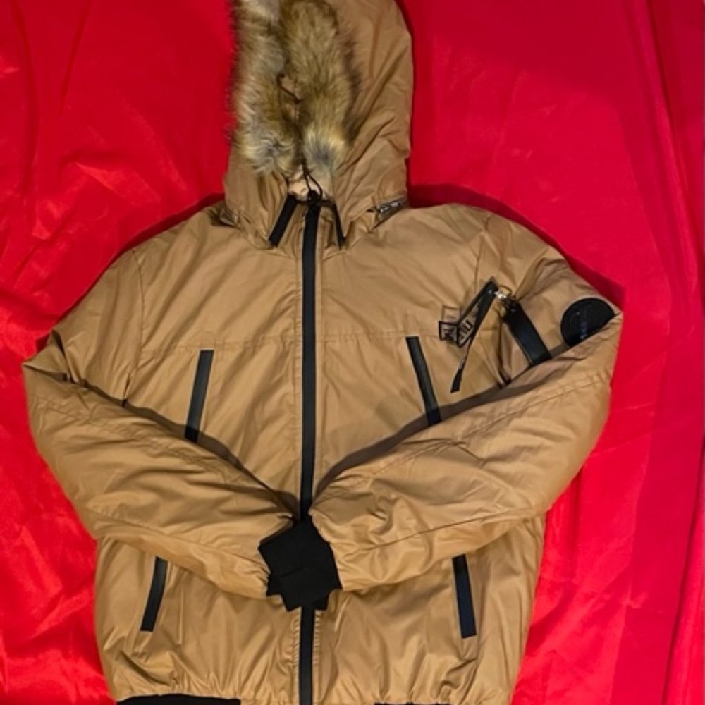Brand New Leather Hooded Jacket With Zippers.